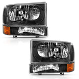 ANZO 2000-2004 Ford Excursion Crystal Headlight w/ Corner Light Black Amber (w/o Bulb) 111457