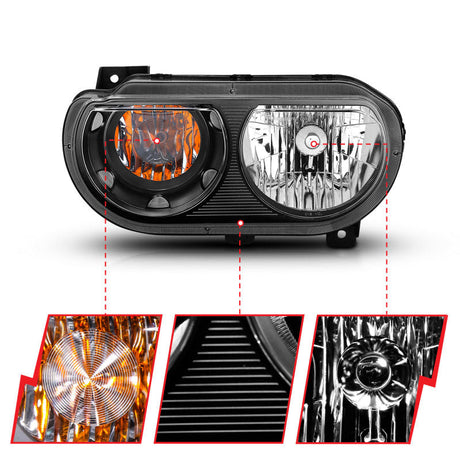 ANZO 2008-2014 Dodge Challenger Crystal Headlights Black 121526