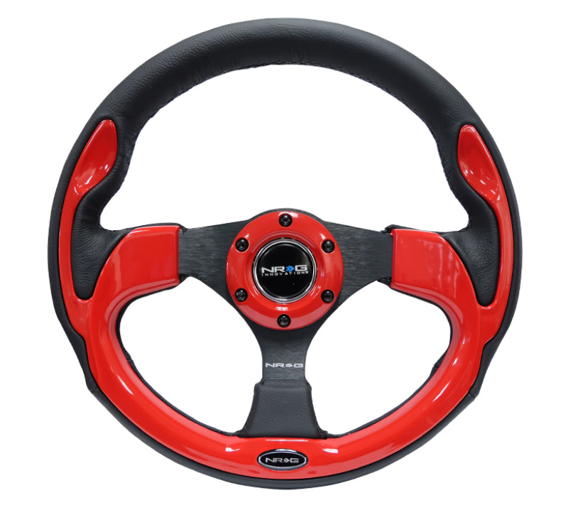 NRG Reinforced Steering Wheel (320mm) Blk w/Red Trim & 5mm 3-Spoke RST-001RD