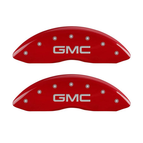 MGP 4 Caliper Covers Engraved Front & Rear Denali Red finish silver ch 34009SDNLRD