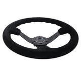 NRG Reinforced Steering Wheel (350mm / 3in. Deep) Blk Suede/Blk Bball Stitch w/5mm Matte Black Spoke RST-036MB-S-BK