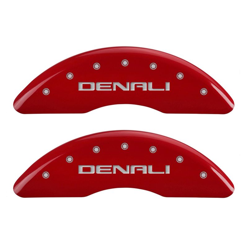 MGP 4 Caliper Covers Engraved Front & Rear Denali Red finish silver ch 34003SDNLRD