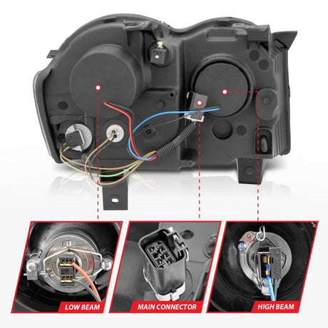 ANZO 2008-2010 Jeep Grand Cherokee Projector Headlights w/ Halo Black (CCFL) 111213