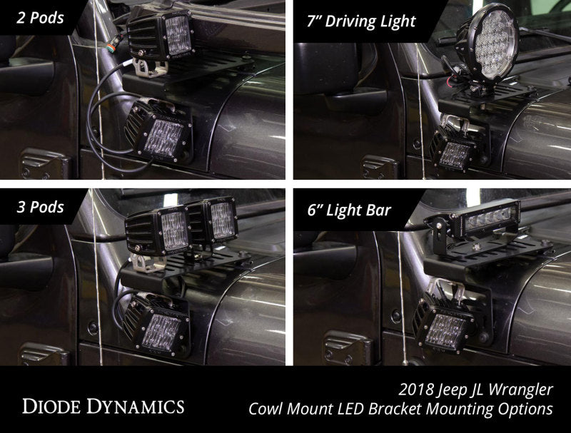 Diode Dynamics 18-21 Jeep JL Wrangler/Gladiator Cowl Mount LED Bracket Kit DD6089