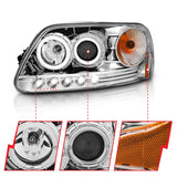 ANZO 1997.5-2003 Ford F-150 Projector Headlights w/ Halo and LED Chrome 1pc 111032