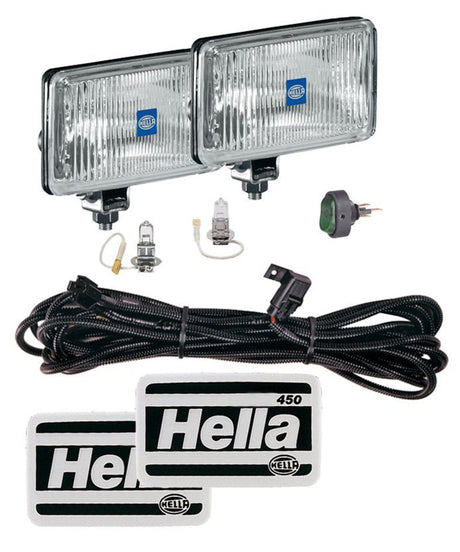 Hella 450 H3 12V SAE/ECE Fog Lamp Kit Clear - Rectangle (Includes 2 Lamps) LA005860601