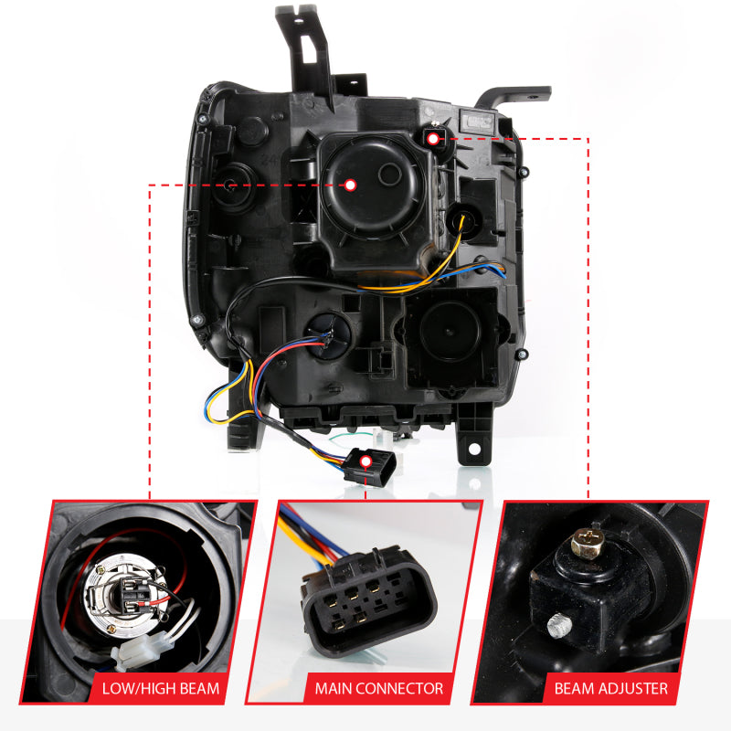 ANZO GMC SIERRA 1500 14-15 2500H/15-19 Projector Headlight Plank Style Black w/ Switchback (Halogen) 111487