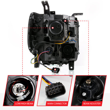 ANZO GMC SIERRA 1500 14-15 2500H/15-19 Projector Headlight Plank Style Black w/ Switchback (Halogen) 111487