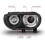 ANZO 2008-2014 Dodge Challenger Projector Headlights w/ Halo Black (CCFL) 121308