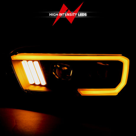 ANZO 2016-2017 Toyota Tacoma Projector Headlights w/ Plank Style Switchback Black w/ Amber 111396