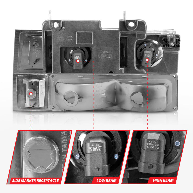 ANZO 88-98 Chevrolet C1500 Crystal Headlights Chrome Housing w/ Signal and Side Marker Lights 111508