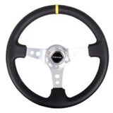 NRG Reinforced Steering Wheel (350mm / 3in. Deep) Blk Leather w/Circle Cut Spokes & Single Yellow CM RST-006SL-Y