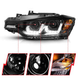 ANZO 2012-2015 BMW 3 Series Projector Headlights w/ U-Bar Black 121504