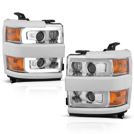 ANZO Projector Headlights 15-17 Chevrolet Silverado 2500HD / 3500HD Chrome w/ Chrome Rim 111366
