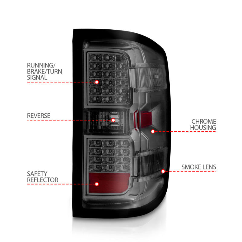 ANZO 15-19 Chevy Silverado 2500HD/3500HD (Factory Halogen Only) LED Tail Lights Smoke w/Clear Lens 311424