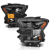 ANZO 15-17 Ford F-150 Project Headlights w/ Plank Style Design Black w/ Amber Sequential Turn Signal 111408