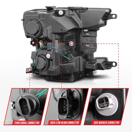 ANZO 2018-2020 Ford F-150 Projector Headlight w/ Plank Style Switchback Black Housing 111509