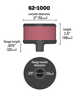 K&N Steel Base Crankcase Vent Filter 0.375in Vent OD x 2in OD x 1.5in Height 62-1000