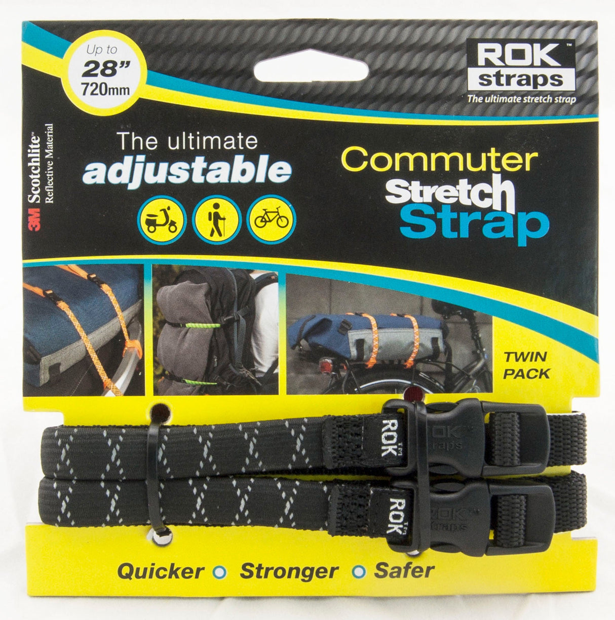 ROKSTRAPS Commuter Strap Black/Reflective 12"X28"X1/2" ROK10332