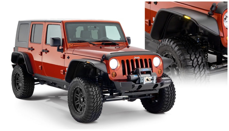 Bushwacker 07-18 Jeep Wrangler Unlimited Flat Style Flares 4pc 4-Door Sport Utility Only - Black 10918-07