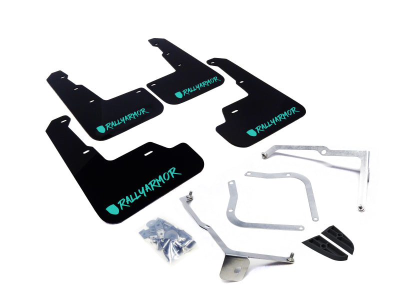 Rally Armor 15-21 Subaru WRX/STI (Sedan ONLY) Black UR Mud Flap w/ Teal Altered Font Logo MF32-UR-BLK/TL-X