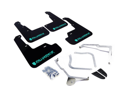 Rally Armor 15-21 Subaru WRX/STI (Sedan ONLY) Black UR Mud Flap w/ Teal Altered Font Logo MF32-UR-BLK/TL-X