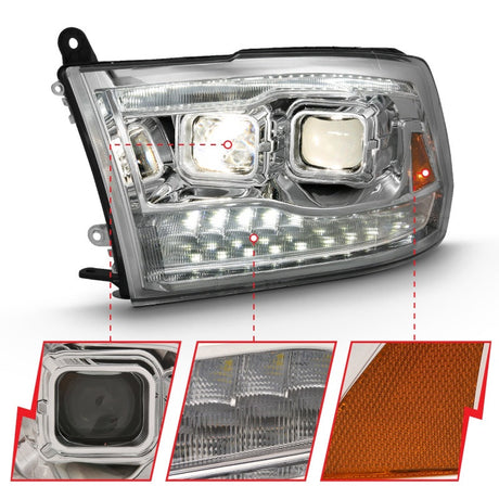 ANZO 2009-2018 Dodge Ram 1500 Projector H.L. Switchback Black Amber 111441