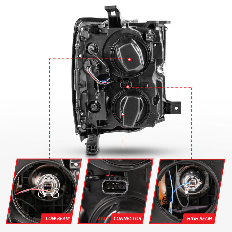 ANZO 2015-2016 Chevrolet Silverado Projector Headlights w/ Plank Style Design Chrome w/ Amber 111360