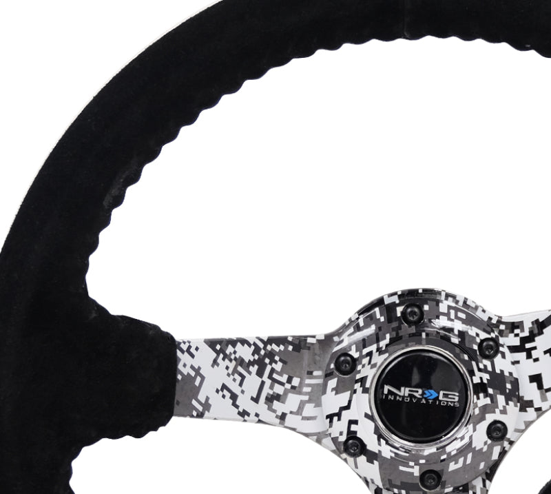 NRG Reinforced Steering Wheel (350mm / 3in. Deep) Blk Suede w/Hydrodipped Digi-Camo Spokes RST-036DC-S