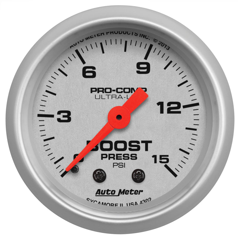 Autometer Ultra-Lite 52mm 0-15 PSI Mechanical Boost Gauge 4302