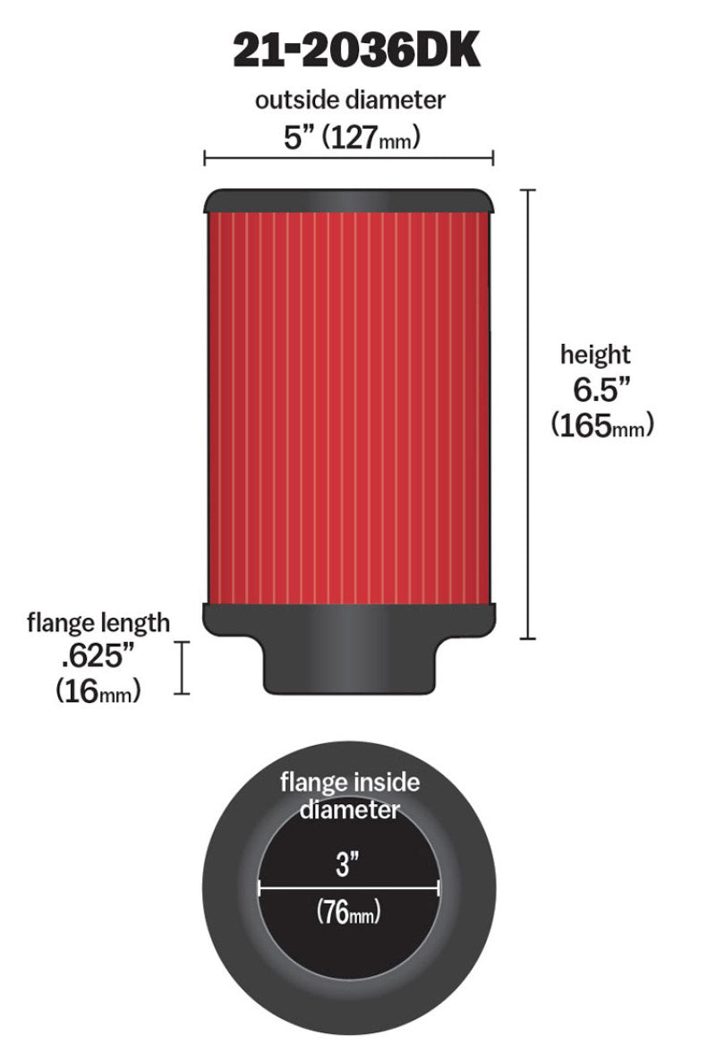 AEM Aif Filter, 3inFLG/ 5inOD/ 6-1/2inH Dry Flow 21-2036DK