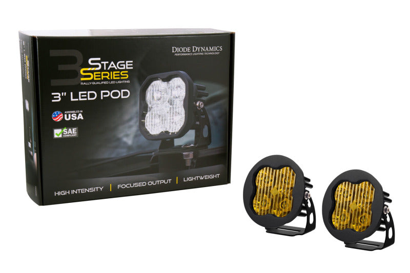 Diode Dynamics SS3 LED Pod Sport - Yellow SAE Fog Round (Pair) DD6142P