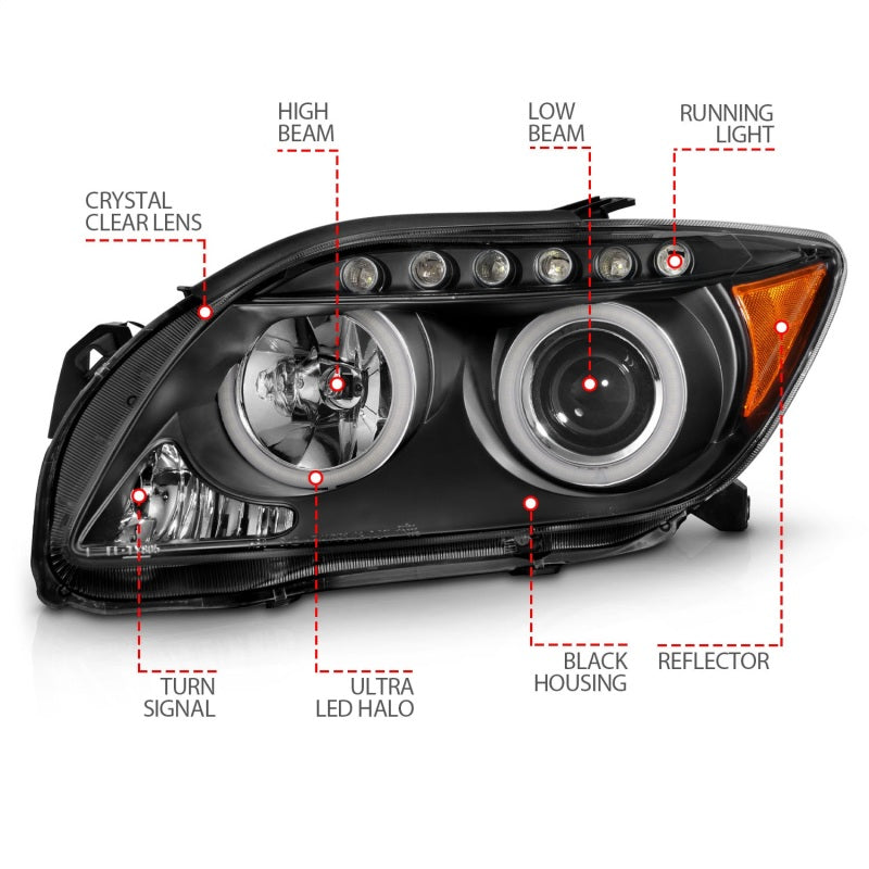 ANZO 2005-2010 Scion Tc Projector Headlights w/ Halo Black (CCFL) 121119