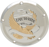DRAG SPECIALTIES Cubierta Live to Ride Derby - 5 agujeros - Oro D33-0110GA
