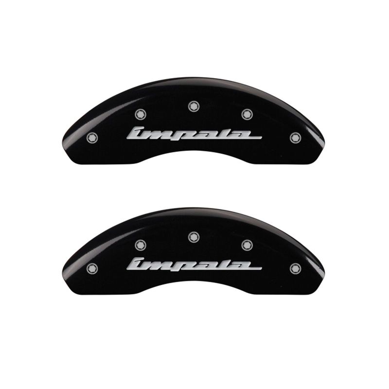 MGP 4 Caliper Covers Engraved Front & Rear Impala Black finish silver ch 14223SIMPBK