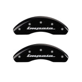 MGP 4 Caliper Covers Engraved Front & Rear Impala Black finish silver ch 14223SIMPBK