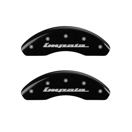 MGP 4 Caliper Covers Engraved Front & Rear Impala Black finish silver ch 14223SIMPBK