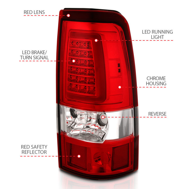 ANZO 2003-2006 Chevy Silverado 1500 LED Taillights Plank Style Chrome With Red/Clear Lens 311335