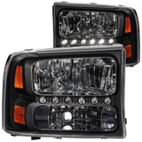 ANZO 2000-2004 Ford Excursion Crystal Headlights Black w/ LED 1pc 111106