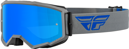 FLY RACING Zone Goggle Grey/Blue W/ Sky Blue Mirror/Smoke Lens 37-51495