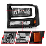 ANZO 99-04 Ford F250/F350/F450/Excursion (excl. 99) Crystal Headlights - w/ Light Bar Black Housing 111549