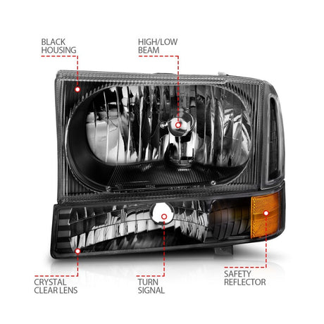 ANZO 2000-2004 Ford Excursion Crystal Headlights Black 111080