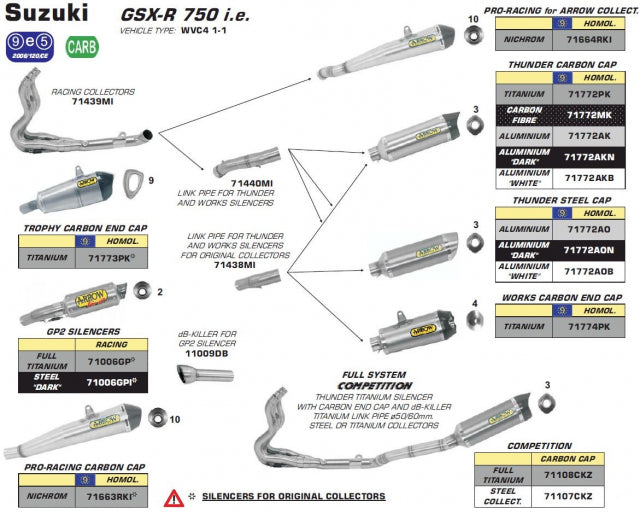 Arrow  Competition Exhaust for GSX-R600 and GSX-R750 2011-2015 71107CKZ