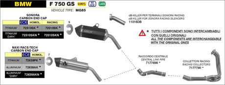 71776MI  Arrow Racing Link Pipe, Stainless Steel for BMW F750GS/850GS/ 2021-2025 F 900 GS / F 900 GS Adventure ’24/25