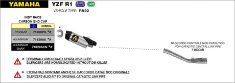 71829AK Arrow Yamaha Yzf R1 15-25 Homologated Aluminium Indy Race Silencer With Carbon End Cap For Original Collectors
