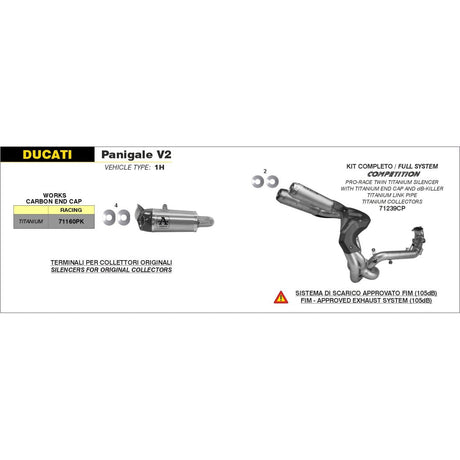 71239CP Arrow Full Titanium Exhaust Ducati Panigale V2 2020-2024 /STREETFIGHTER 22-24 V2  Undertail Racing Competition