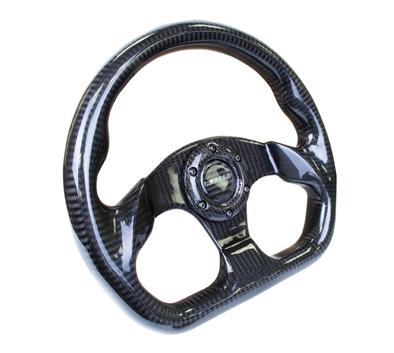 NRG Carbon Fiber Steering Wheel (320mm) Flat Bottom w/Shiny Black Carbon ST-009CF/BK