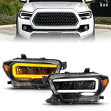 ANZO 16-22 Toyota Tacoma LED Projector Headlights w/ Light Bar Sequential Black Housing w/Initiation 111563