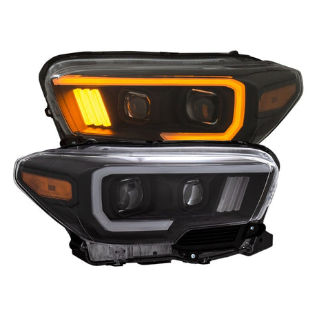 ANZO 2016-2017 Toyota Tacoma Projector Headlights w/ Plank Style Switchback Black w/ Amber w/ DRL 111397