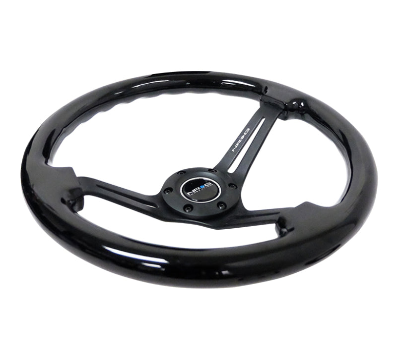 NRG Reinforced Steering Wheel (350mm / 3in. Deep) Blk Wood w/Blk Matte Spoke/Black Center Mark RST-018BK-BK